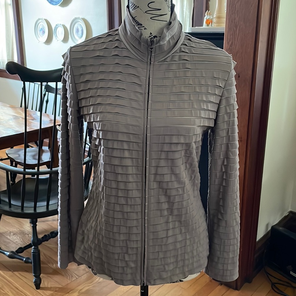 St. John double zip jacket, matches taupe pants
